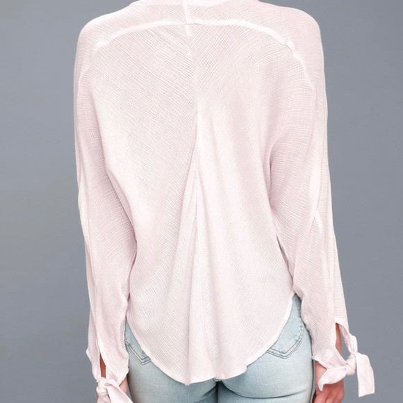 💕 Free People Morning Solid White (Slight Pink Tone) Long Sleeve Top Large - Picture 5 of 15